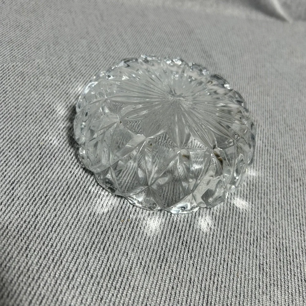 Vintage Glass Hershey Kiss Shaped Candy Dish Clear Diamond Cut Trinket Bowl Lid